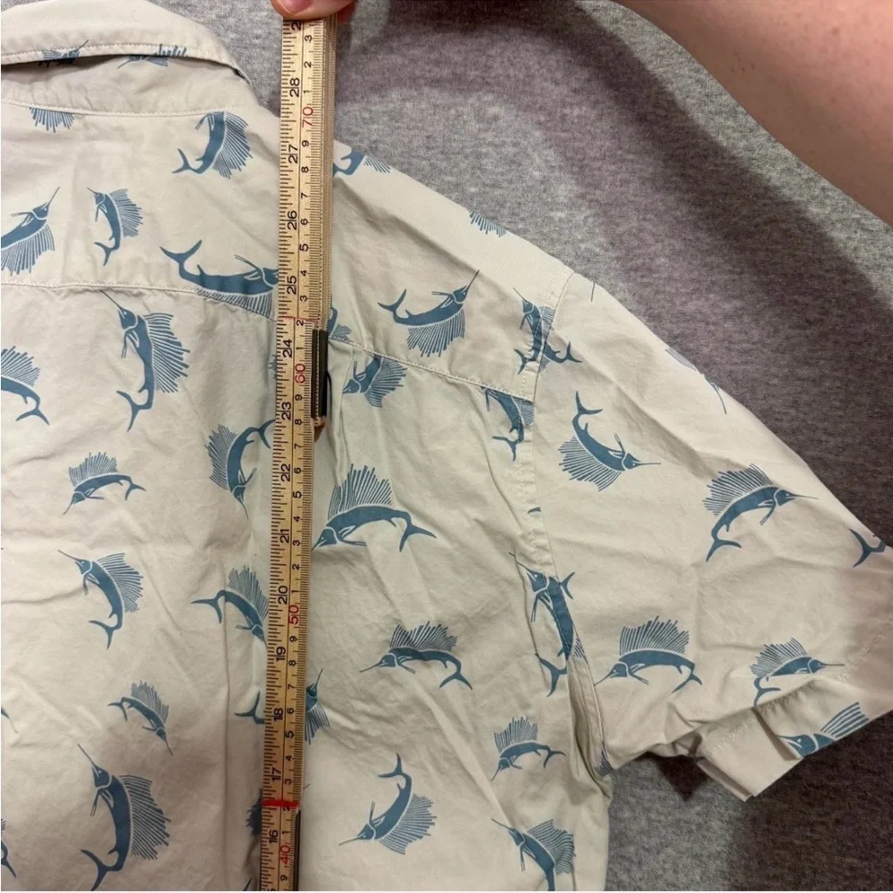 J.Crew Sailfish‎ Print Button Down Shirt Mens Sz S Cotton Short Sleeve Coastal